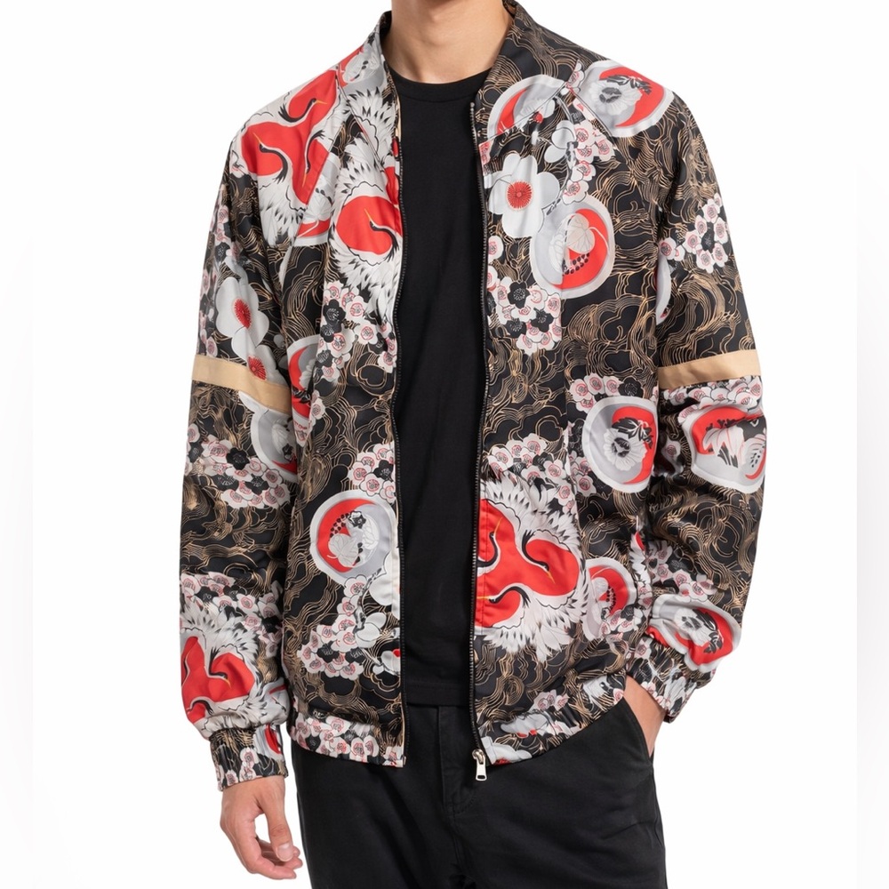 Urban Outfitters Black Red and Cream Floral Bomber Jacket